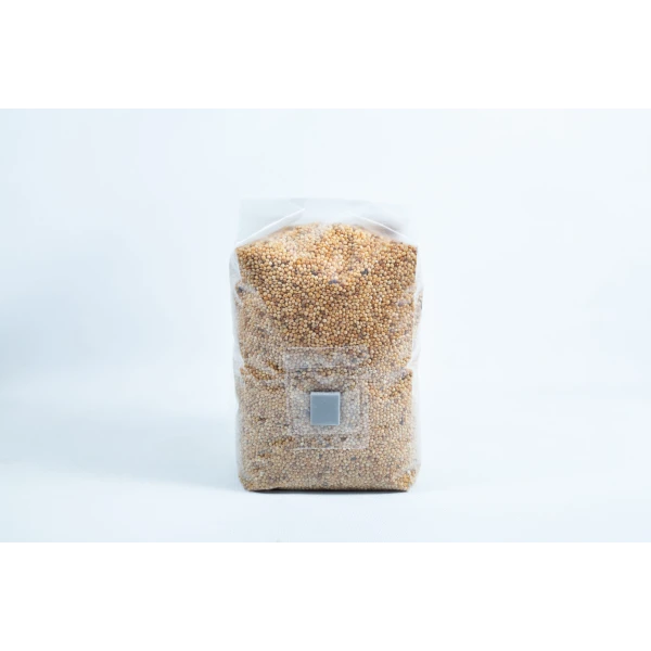 Pre sterilised millet mushroom grain bag 1Kg Front view